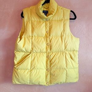 Lands’ End Yellow Puffer Vest Womens Medium Quilted Down & Feather Insulated